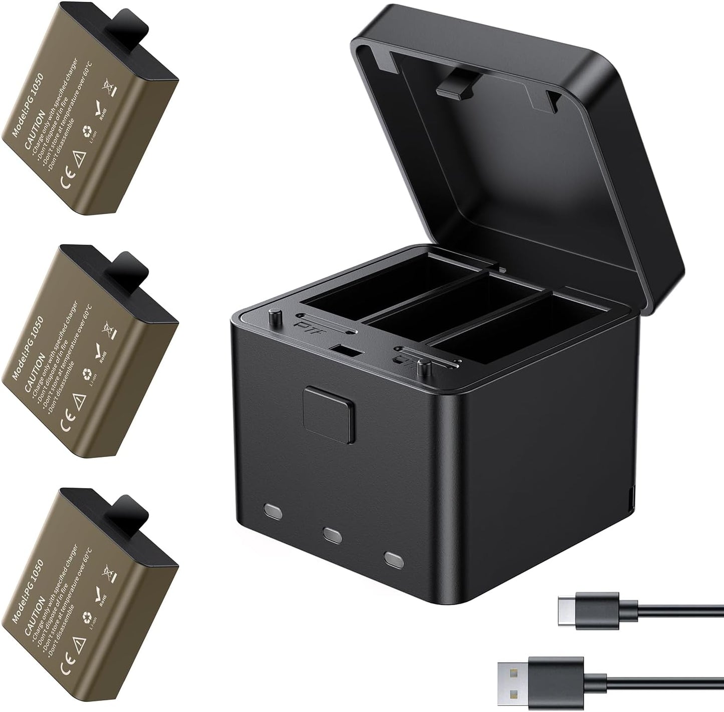 AKASO 3-Pack Batteries & 3-Channel Charger for Action Cameras