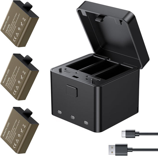 AKASO 3-Pack Batteries & 3-Channel Charger for Action Cameras