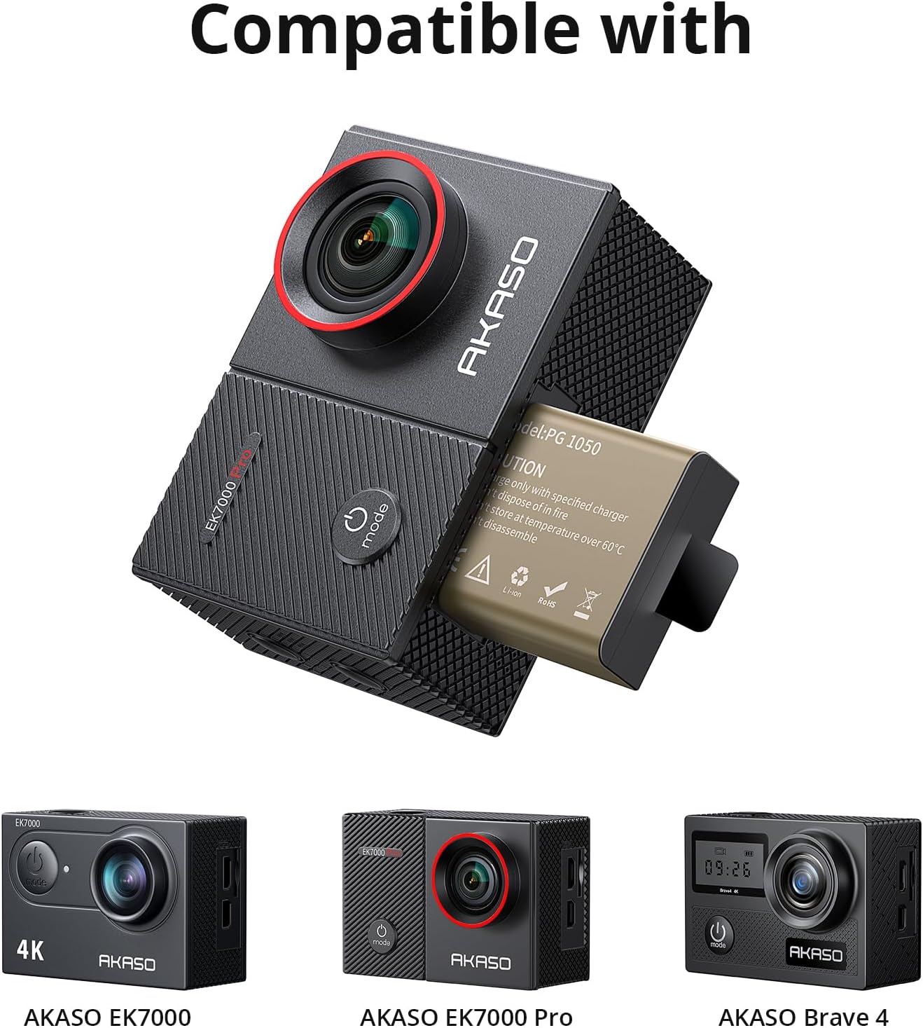 AKASO 3-Pack Batteries & 3-Channel Charger for Action Cameras