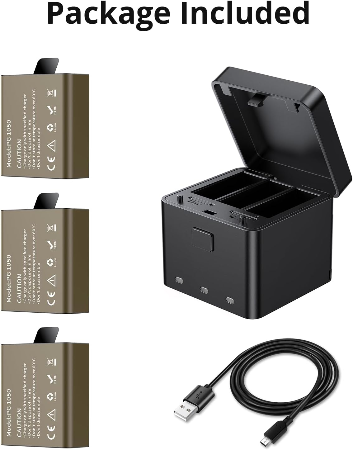 AKASO 3-Pack Batteries & 3-Channel Charger for Action Cameras