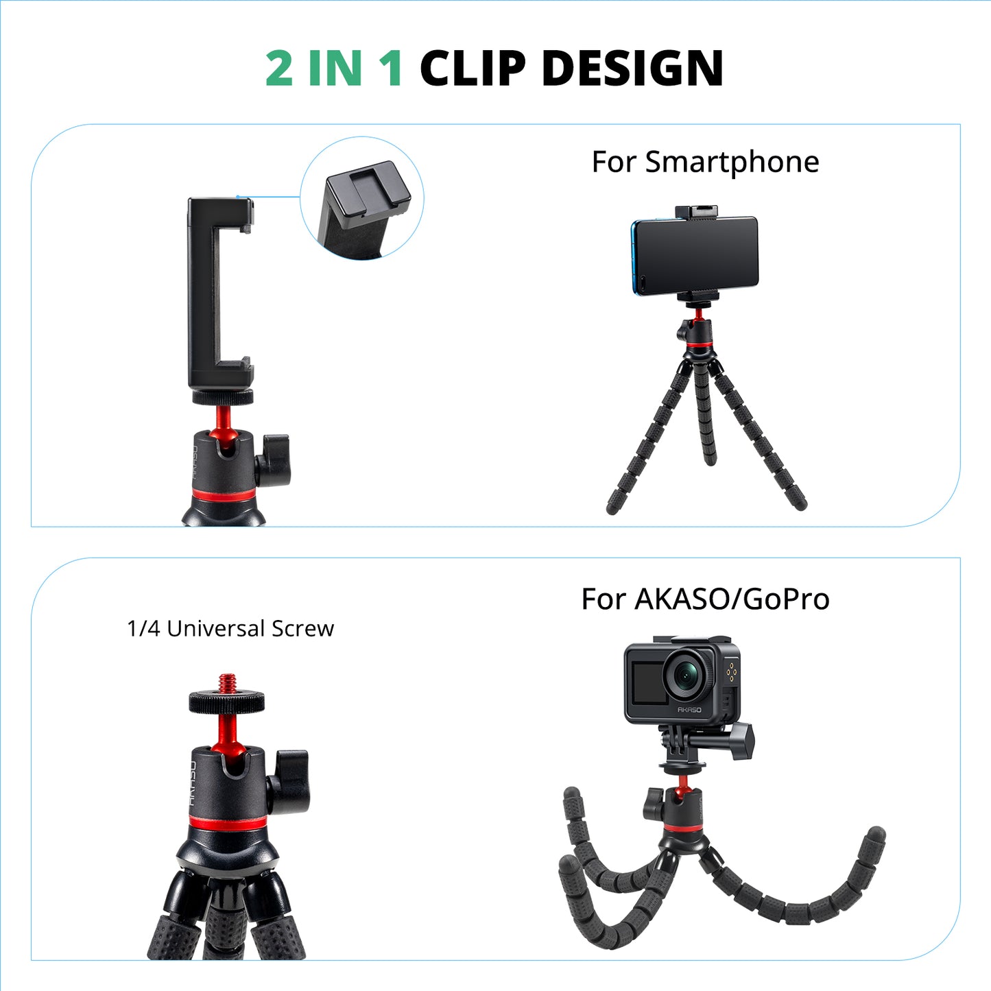 AKASO Flexible Tripod Action Camera Accessories Kit