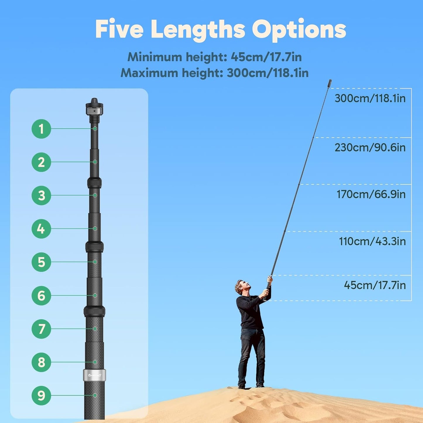 AKASO 118"/3m Invisible Selfie Stick