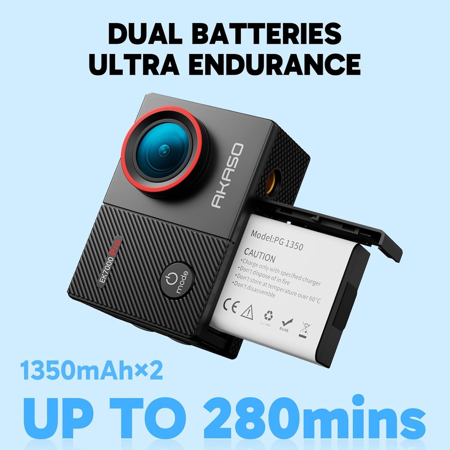 AKASO EK7000 Pro 4K30fps Action Camera with Touch Screen EIS 131ft Waterproof Underwater Camera Remote Control 5X Zoom with Helmet Accessories Kit (Standalone)