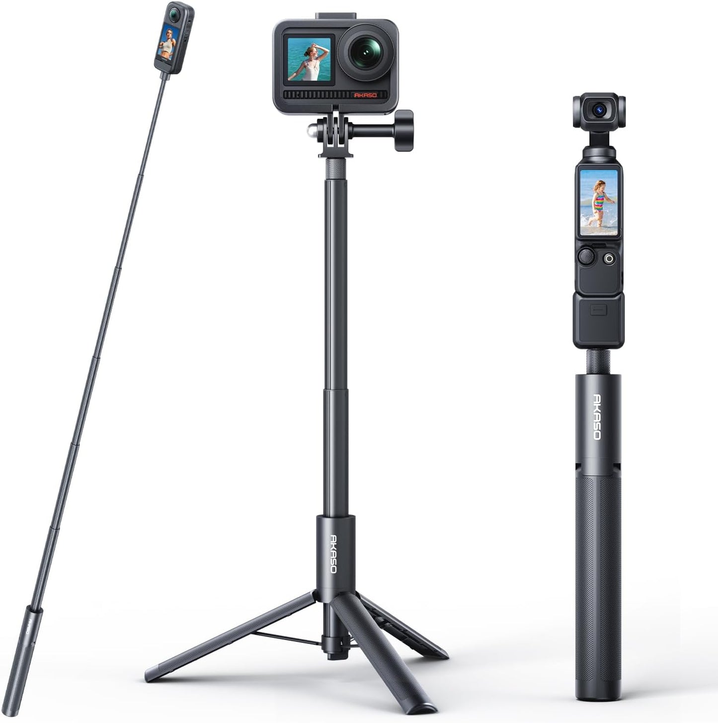 Invisible selfie stick tripod designed for action cameras and 360 cameras with extendable pole and tripod support